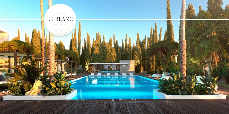 Le Blanc. Open air pool with wooden finishing.